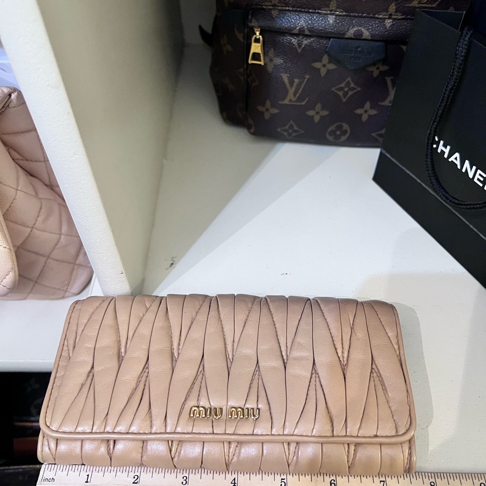 Miu Miu Taupe Quilted Leather Wallet